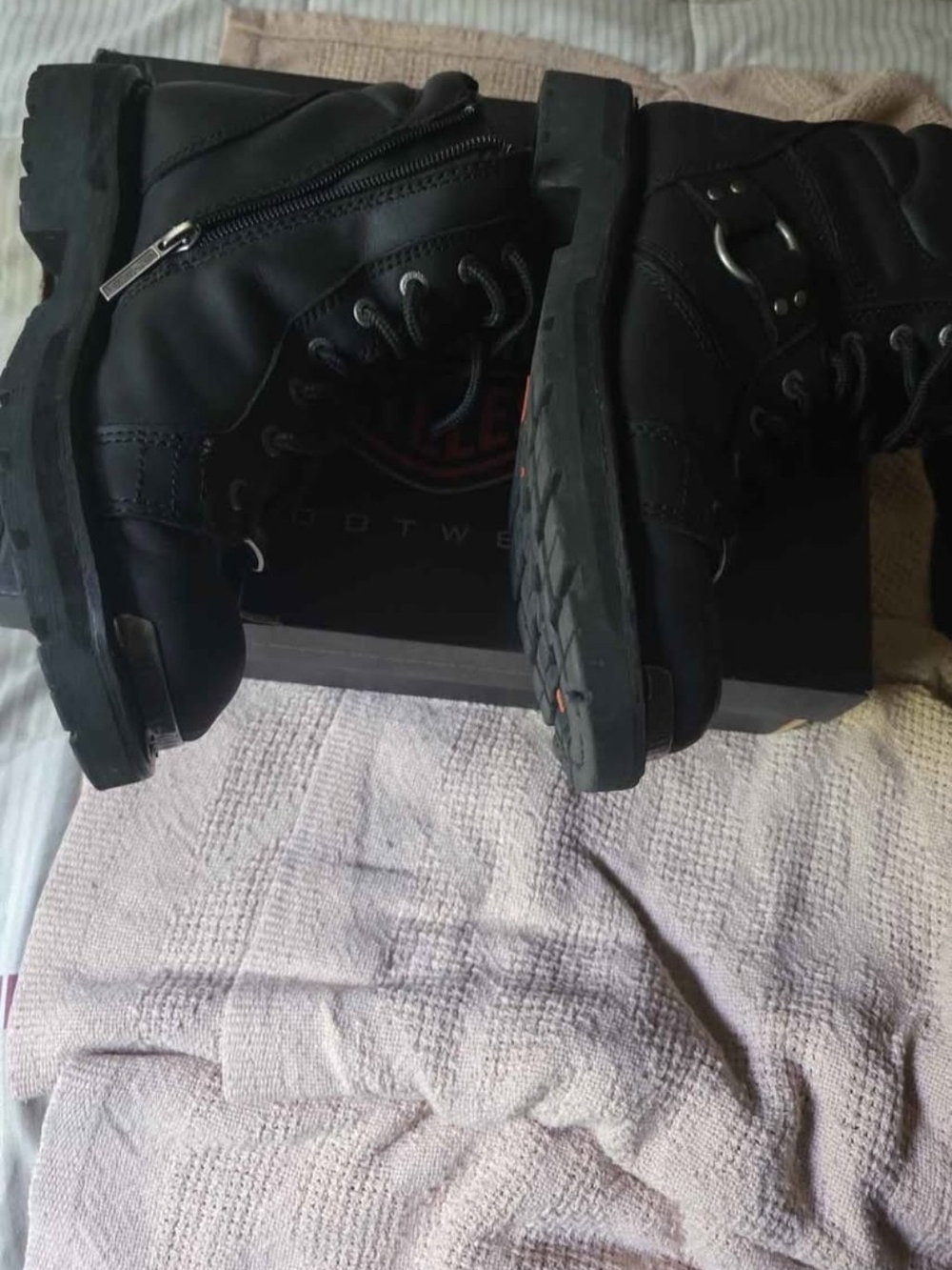 Harley-Davidson Black Leather Lace-Up Motorcycle Boots - Picture 3 of 6